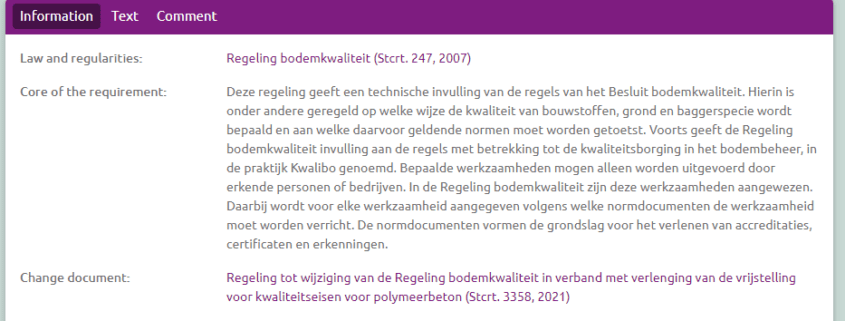 1. Legislation and Core of the Requirement in the change assessments view (NL)