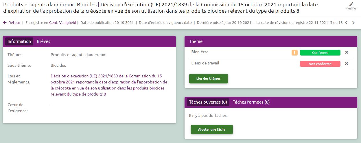 Screenshot scherm compliance status bij registerregel en wijzigingen te beoordelen